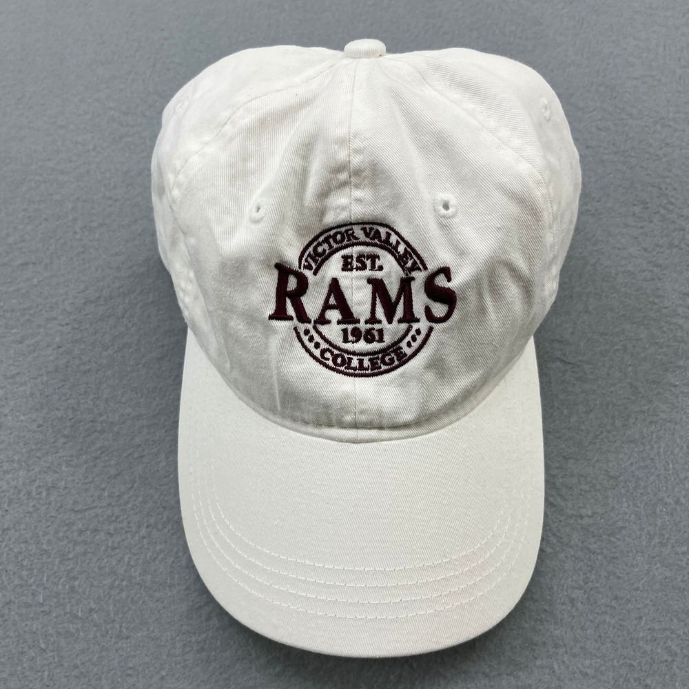 The Game Victor Valley College Rams Hat White Burgundy Mens Adjustable Dad Cap‎